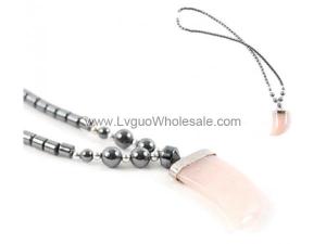Rose Quartz Claw Pendant Hematite Beads Stone Chain Choker Fashion Women Necklace
